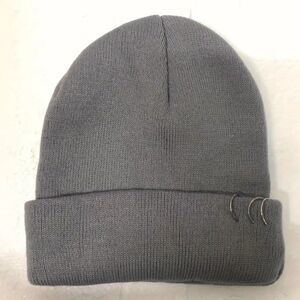 Grey Knit Beanie with Silver Piercing Rings Grunge Goth Punk Streetwear OS